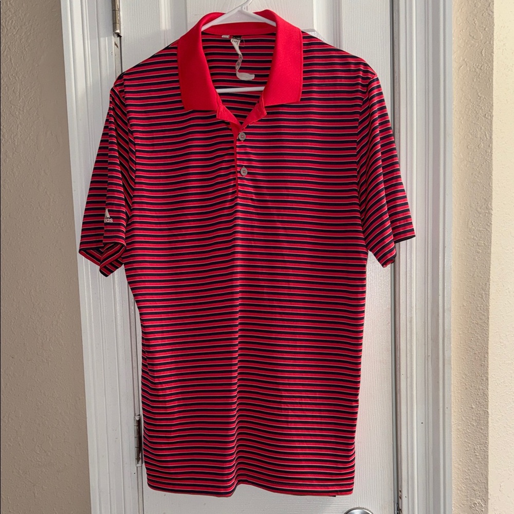 adidas Size Med Coral and Navy Blue Striped Polo Shirt